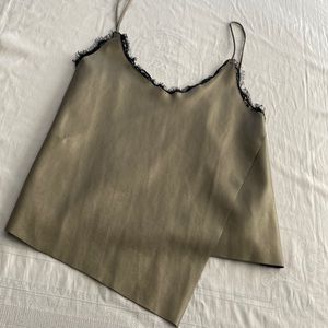 Zara leather and lace asymmetrical tank top. Spaghetti straps. Size Small